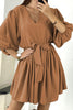 V Neck Puff Sleeve Belted Mini Dress