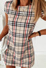 Grid Short Sleeve Bodycon Mini Dress