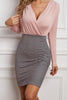 Houndstooth Patchwork V Neck Bodycon Dress