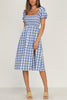 Plaid Square Neck Slit Dress