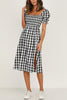 Plaid Square Neck Slit Dress