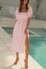 Plaid Square Neck Slit Dress