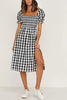 Plaid Square Neck Slit Dress