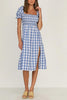 Plaid Square Neck Slit Dress