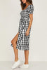 Plaid Square Neck Slit Dress