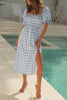 Plaid Square Neck Slit Dress