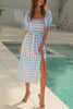 Plaid Square Neck Slit Dress