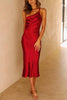 Ruched One Shoulder Slip Midi Dress