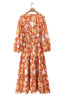 Print Button Tiered Long Sleeve Maxi Dress