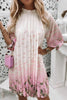 Floral Print Ruffle Trim Pleated Dress