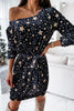 Star Print Drop Shoulder Belted Dress