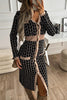 V Neck Long Sleeves Slit Button Dress