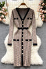 V Neck Long Sleeves Slit Button Dress