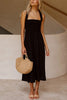 Elastic Shirred Bodice Cross Back Pocket Dress