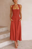 Elastic Shirred Bodice Cross Back Pocket Dress