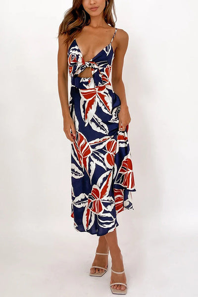 Tie Cut Out Slip Slit Dress