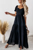 V Neck Puff Sleeve Backless Maxi Dress