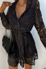 Hollow Lace Button Long Sleeve Shirt Dress