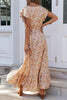 Button Ruffles Floral Drawstring Maxi Dress