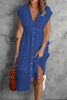 Button V Neck Midi Dress