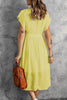 Button V Neck Midi Dress