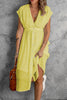 Button V Neck Midi Dress