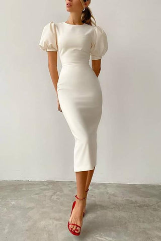 Puff Sleeve O Neck Sheath Dress