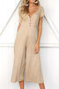 Button Pocket V Neck Jumpsuit