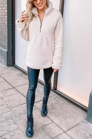 Fluffy Fleece High Collar Zipper Hoodie
