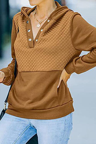 Button Patchwork Pocekts Hoodie