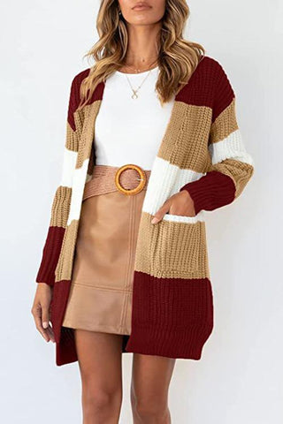 Color Block Pocket Open Cardigan