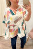 Print Cuffed Sleeves Peplum Blouse
