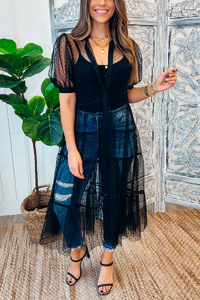 Polka Dot Button Up Short Sleeve Coat