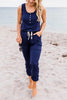 Button Sleeveless Drawstring Jumpsuits