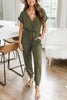 V Neck Drawstring Pockets Jumpsuits