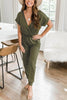 V Neck Drawstring Pockets Jumpsuits