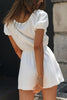Button Lace Up Puff Sleeve Romper