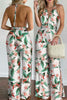 Floral Print Backless Slit Slip Jumpsuits