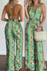 Floral Print Backless Slit Slip Jumpsuits