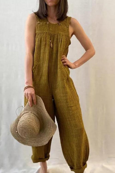 Solid Pockets Sleeveless Jumpsuits