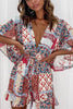 Print V Neck Button Bat Romper