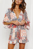 Print V Neck Button Bat Romper