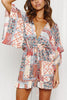 Print V Neck Button Bat Romper