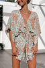Print V Neck Button Bat Romper