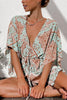 Print V Neck Button Bat Romper