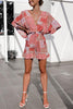 Print V Neck Button Bat Romper