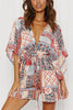 Print V Neck Button Bat Romper