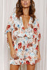 Print V Neck Button Bat Romper