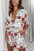 Print V Neck Button Bat Romper