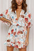 Print V Neck Button Bat Romper
